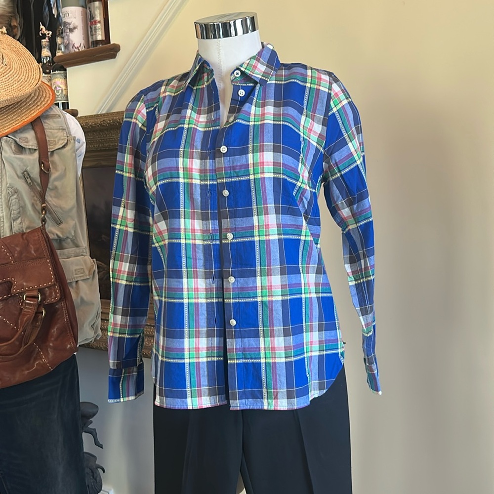Talbots Sz SP Blue Plaid Cotton Button Down Ladies Shirt EUC